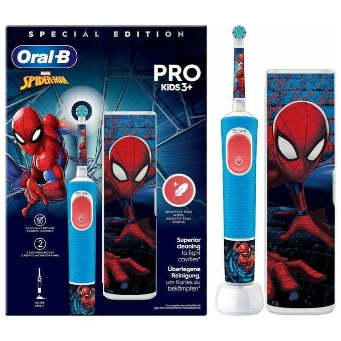 Oral-B Vitality Pro Kids Spiderman Bambino Spazzolino rotante-oscillante Blu, Rosso