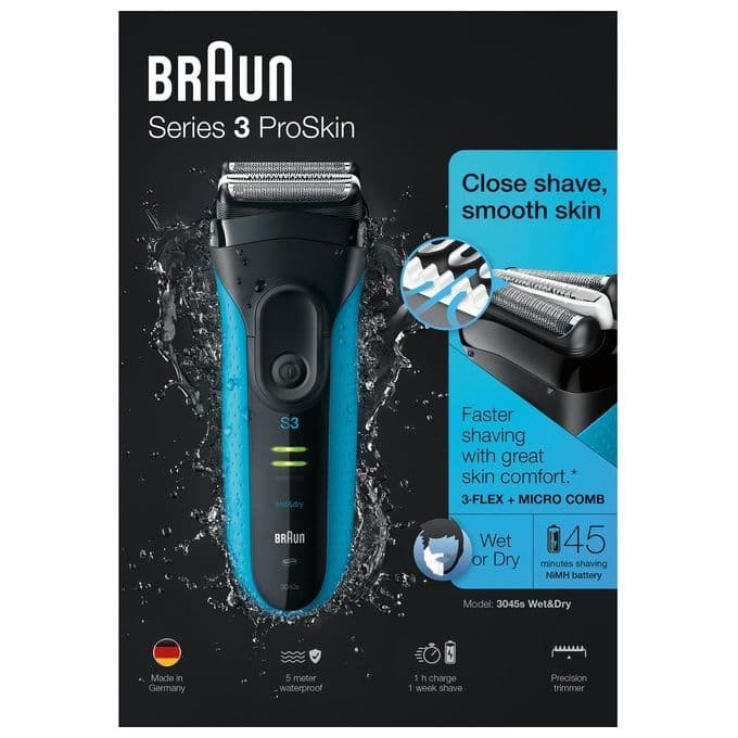 Braun Series 3 ProSkin 3045s Rasoio Trimmer Nero, Blu