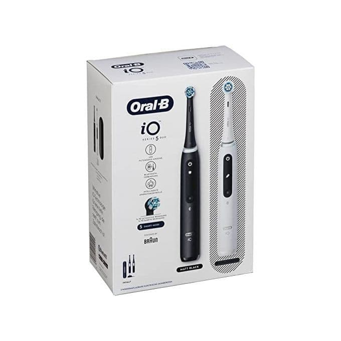 Braun Oral-B iO Series 5 Duo Spazzolino Elettrico Nero-Bianco con 2 Testine