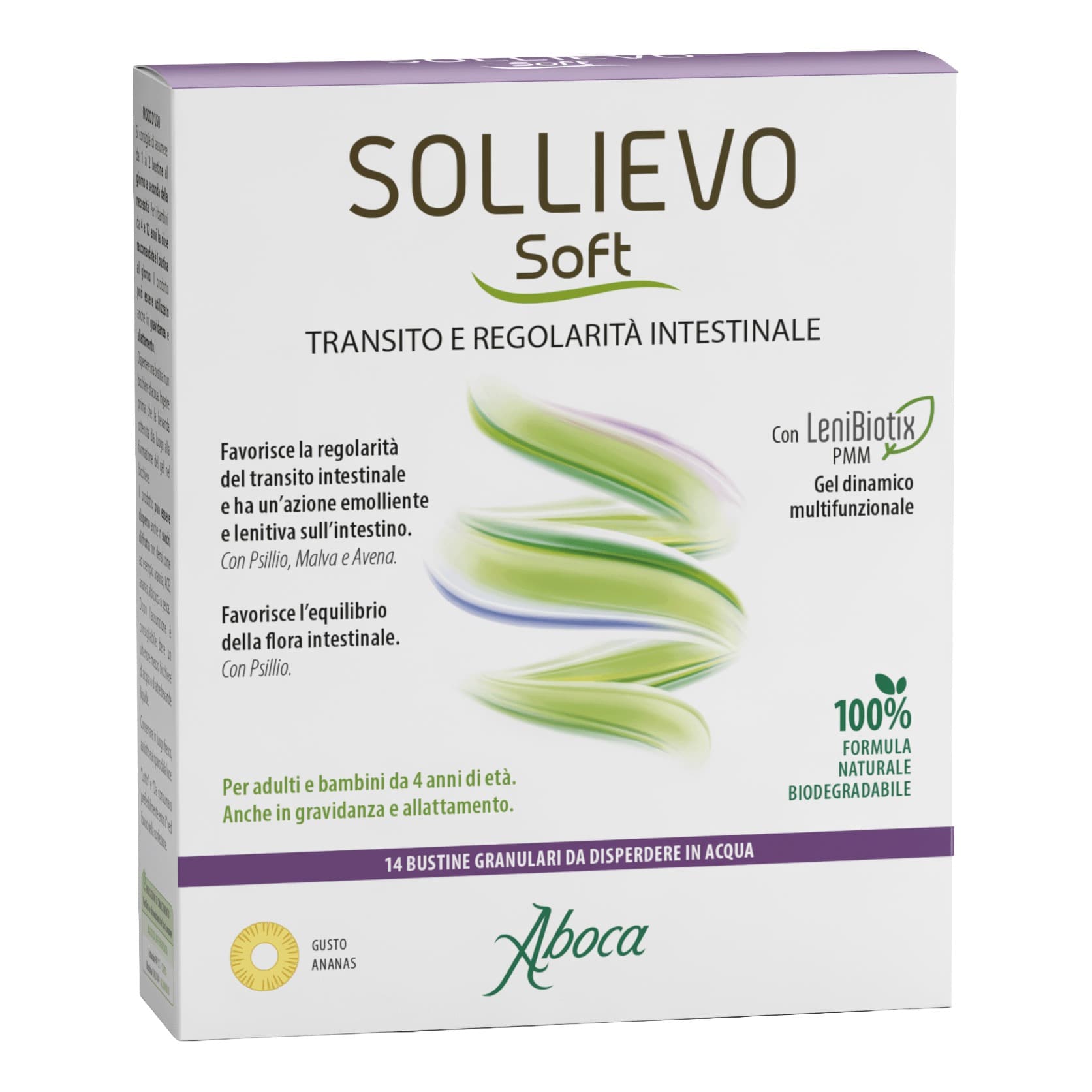 Sollievo Soft Integratore per la Regolarità del Transito con Psillio e Avena 14 Bustine - Aboca Spa Societa Agricola