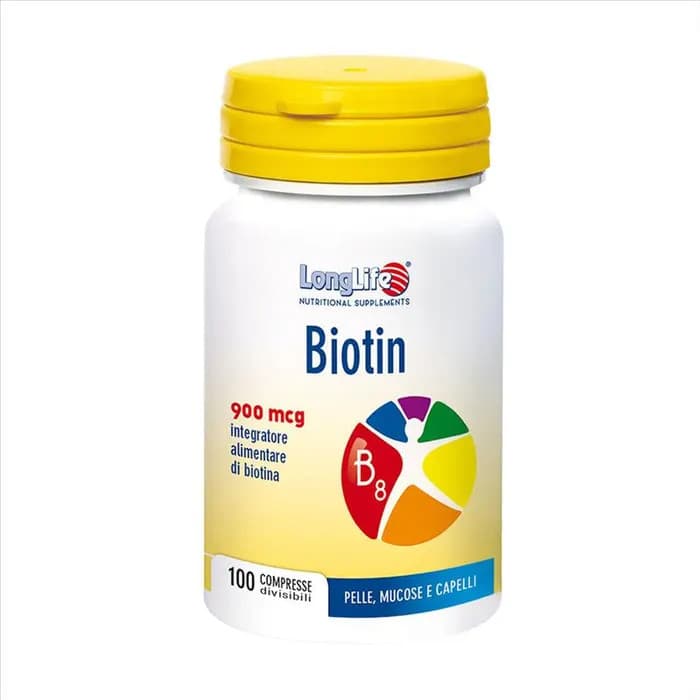 Biotina Longlife 900 Mcg Integratore per Pelle, Capelli e Mucose 100 Compresse - Longlife