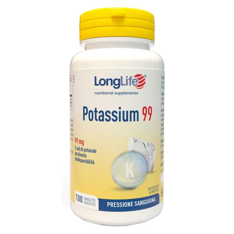 Potassio 99 Integratore per Pressione e Funzione Neuromuscolare 100 Tavolette - Longlife