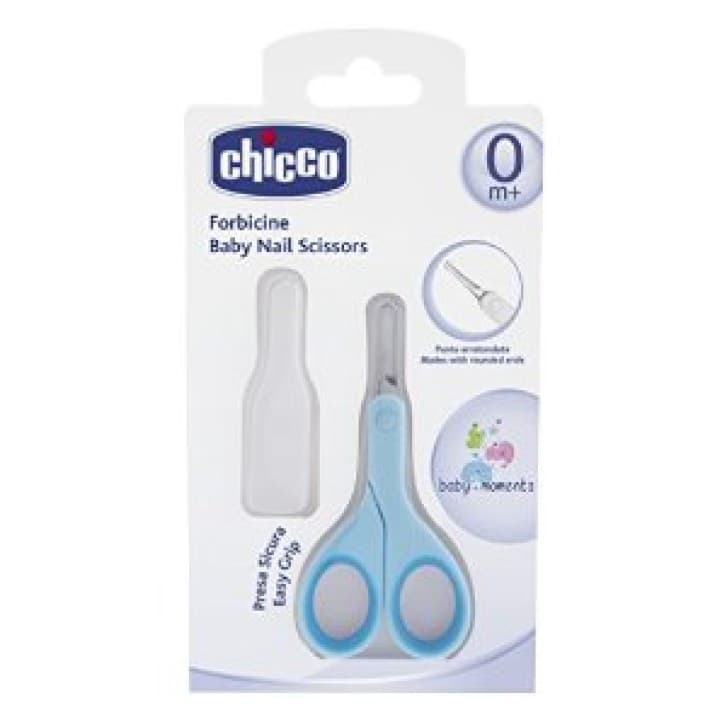 Forbicine per Neonato Punte Arrotondate Acciaio Inox con Cappuccio Protettivo Azzurre - Chicco