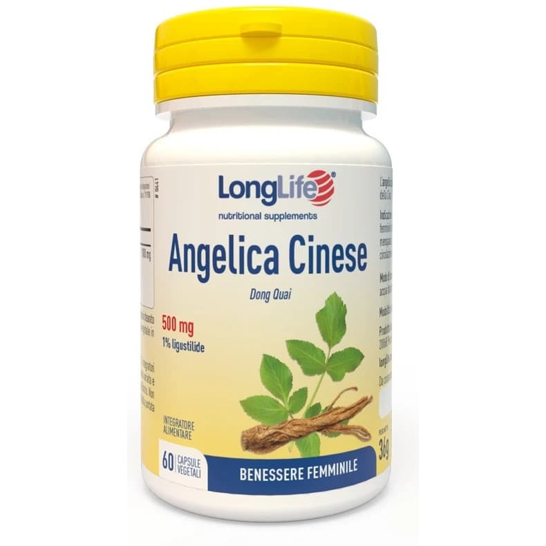 Angelica Cinese Integratore Tonico Femminile Ciclo Mestruale e Menopausa 500mg 60 Capsule Vegetali - Longlife