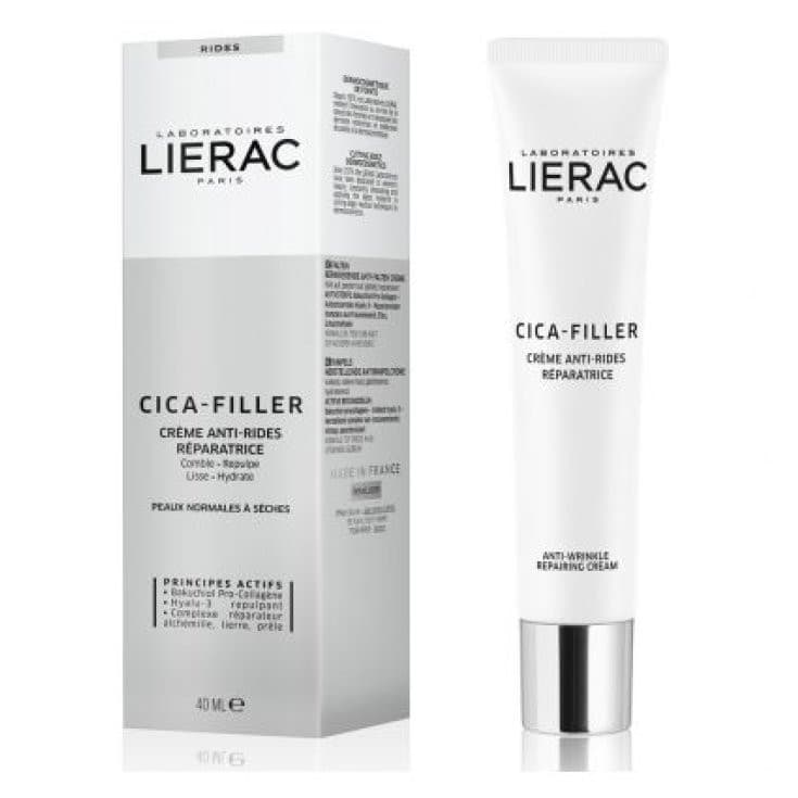 Lierac Cica-Filler Crema Antirughe Riparatrice Viso con Bakuchiol e Acido Ialuronico Pelle Normale e Secca 40ml - Lierac