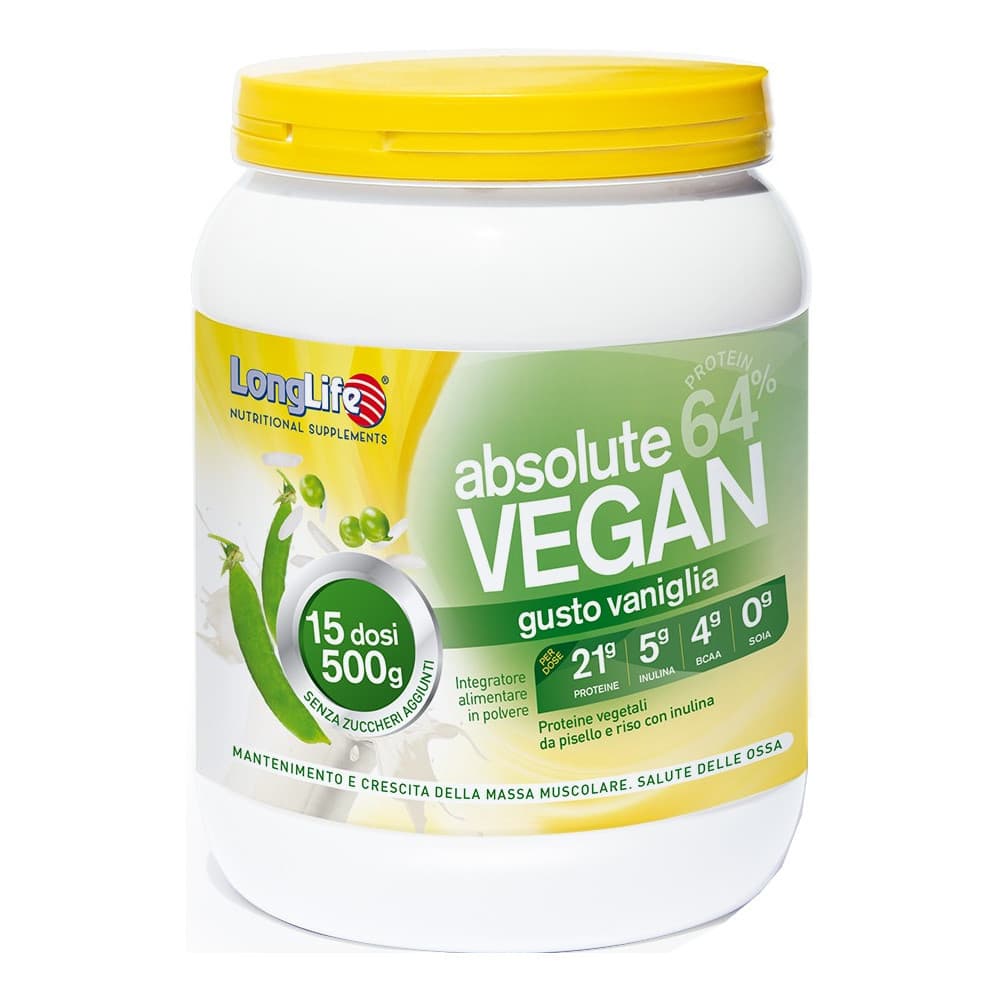 Absolute Vegan Integratore Proteico Vegetale con Inulina Senza Glutine Gusto Vaniglia 500g - Longlife