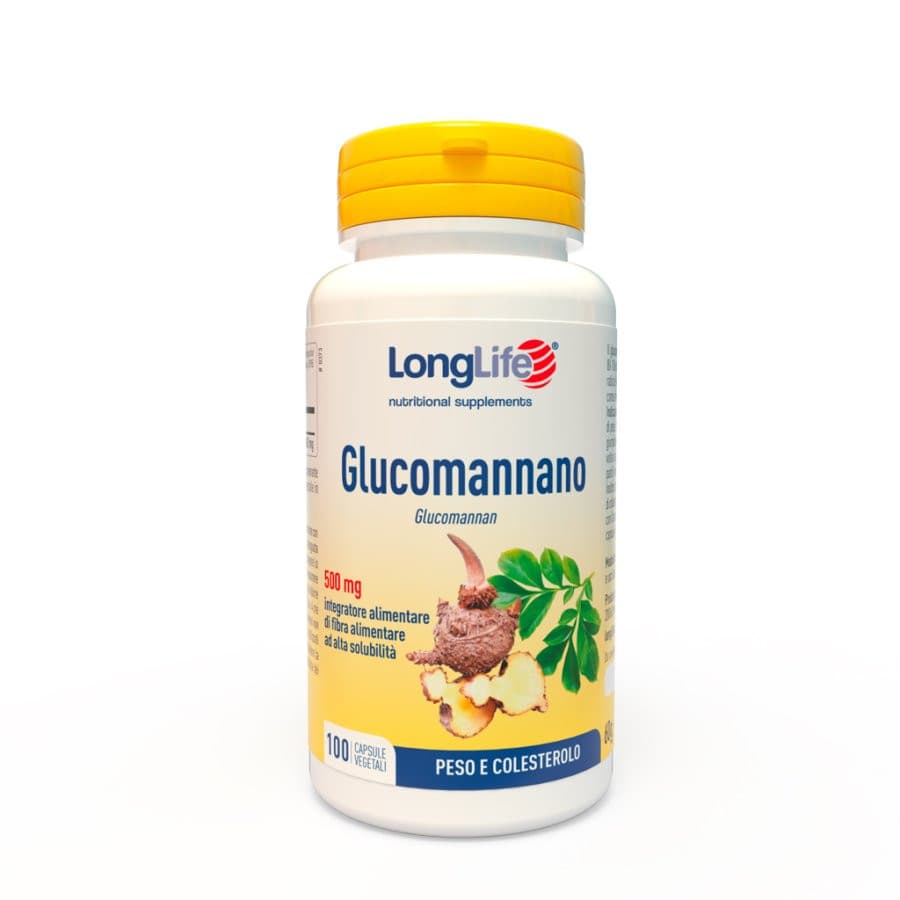 Glucomannano 500mg Integratore Controllo Peso e Colesterolo 100 Capsule Vegetali - LongLife