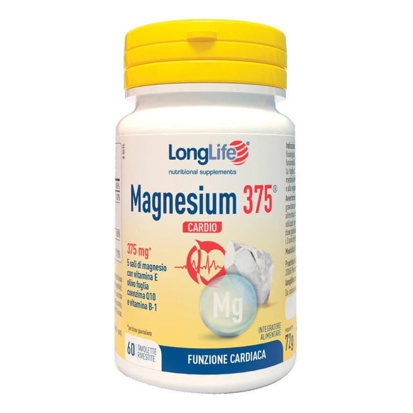 Magnesium 375 Cardio Integratore con Vitamina B1 Vitamina E e Coenzima Q10 60 Tavolette - LongLife
