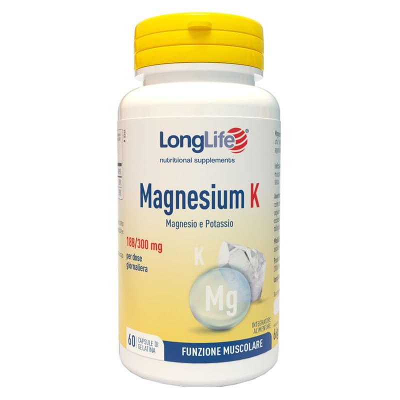 Magnesium K Integratore Magnesio e Potassio Citrati Stanchezza e Funzione Muscolare 60 Capsule - Longlife