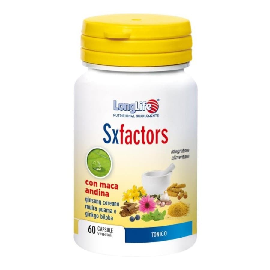 SxFactors Integratore Tonico con Maca Ginseng Muira Puama e Ginkgo Biloba 60 Capsule - LongLife