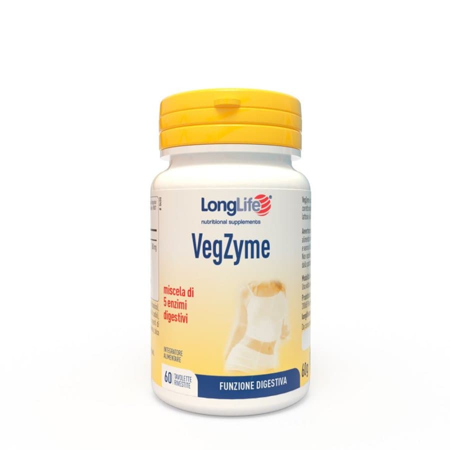 VegZyme Integratore Digestivo con 5 Enzimi Vegetali Senza Glutine 60 Tavolette - LONGLIFE