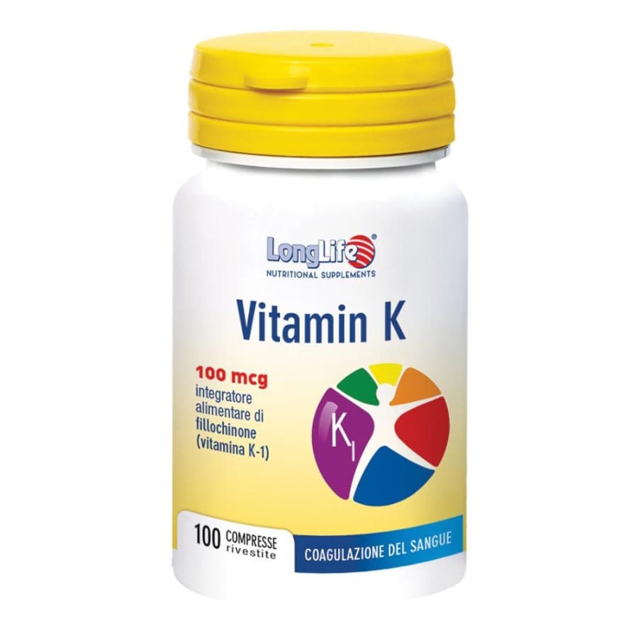 Vitamin K Integratore Vitamina K1 per Ossa e Coagulazione del Sangue 100 mcg 100 Compresse - Longlife
