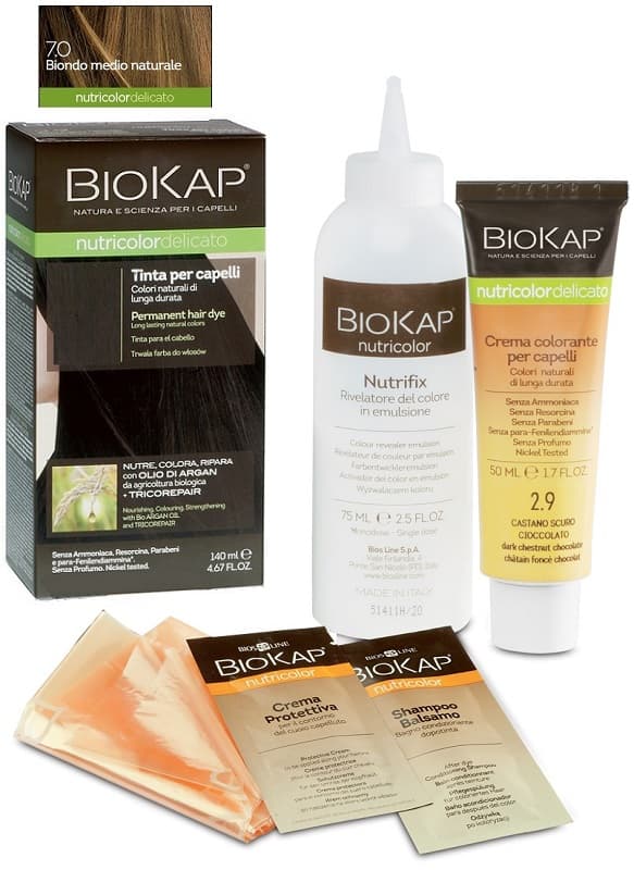 Biokap Nutricolor Delicato Tinta Permanente in Crema 7.0 Biondo Medio Naturale 140 ml - Bios Line