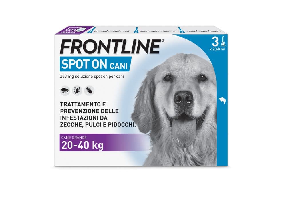 Frontline Spot On Cani da 20 a 40 kg - Pipette antiparassitarie per cani grandi Contro Pulci, Zecche E Pidocchi - 3 pipette