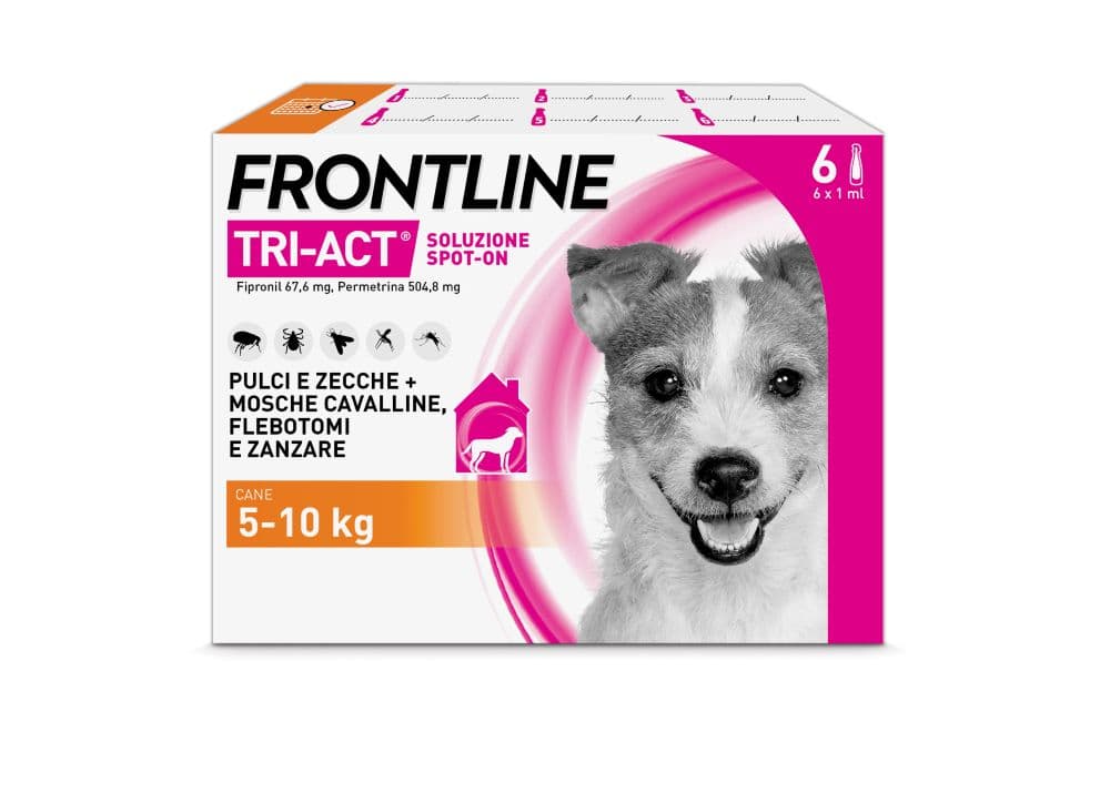 Frontline Tri-Act per Cani da 5 a 10 kg - Pipette antiparassitarie Contro Parassiti Esterni E Insetti Volanti - 6 Pipette Monodose