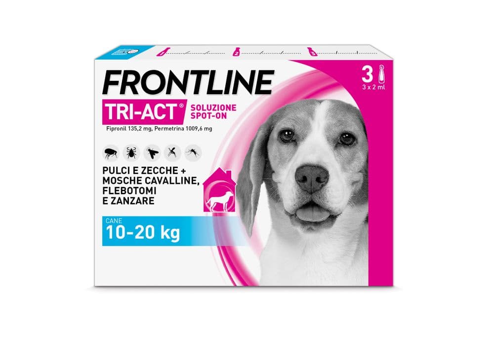 Frontline Tri-Act Cani da 10 a 20 kg - Pipette antiparassitarie Contro Parassiti Esterni E Insetti Volanti - 3 pipette monodose