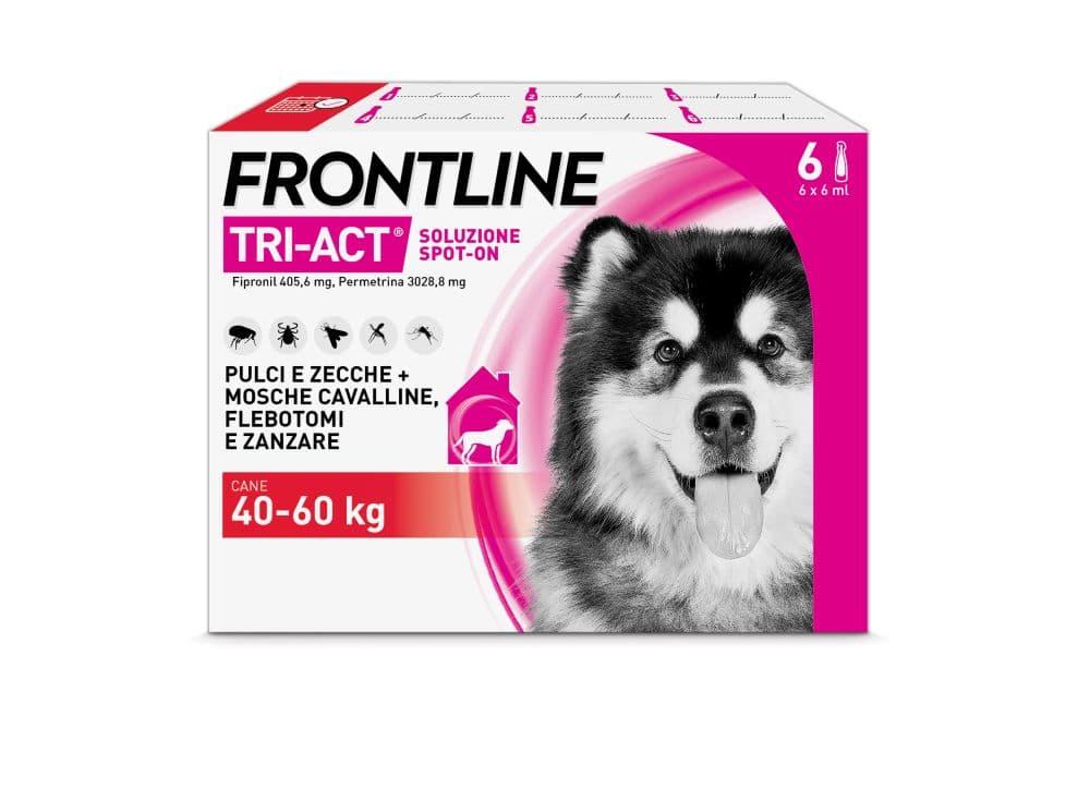 Frontline Tri-Act Cani da 40 a 60 kg - Pipette antiparassitarie Contro Parassiti Esterni E Insetti Volanti - 6 pipette monodose