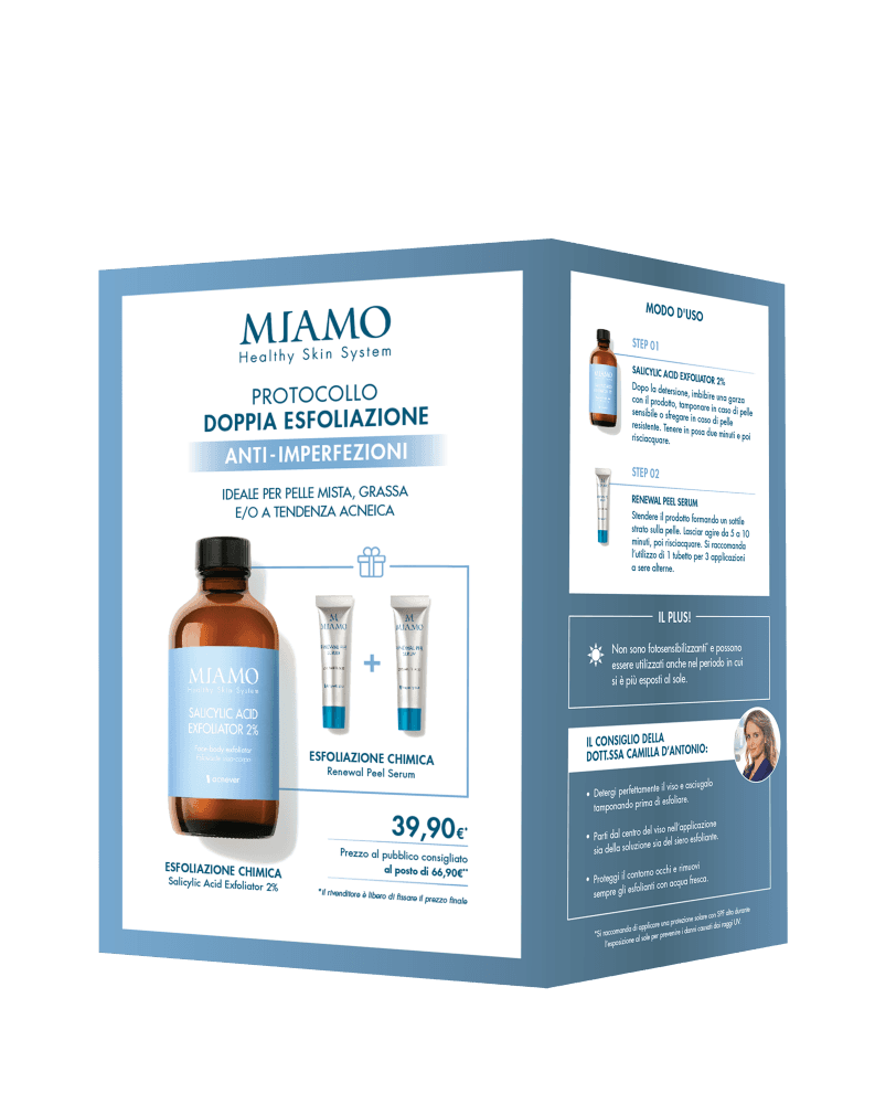 Miamo Cofanetto 2025 Protocollo doppia Esfoliazione Anti imperfezioni - Ideale per pelle mista, grassa e a tendenza acneica