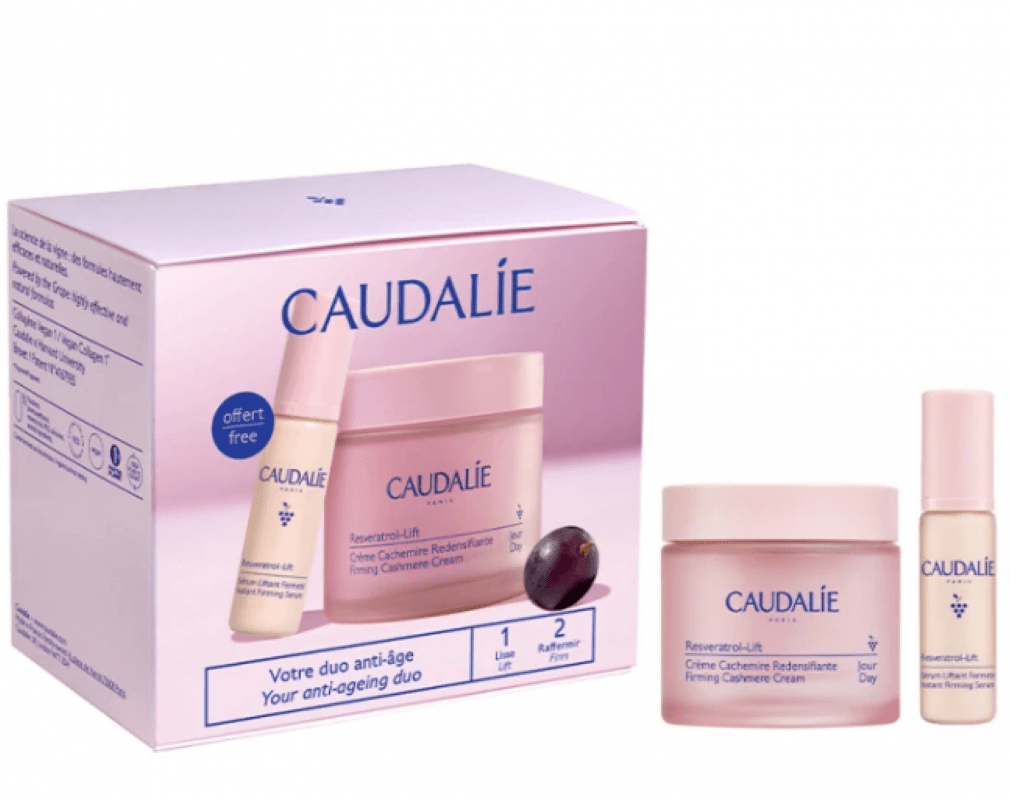 Caudalie Resveratrol-Lift Cofanetto 2025 - Siero liftante 10 ml + Crema Cashmere ridensificante 50 ml