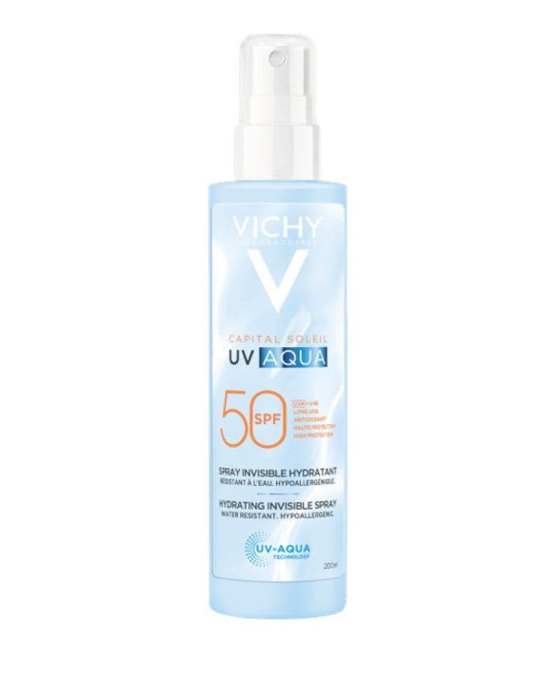 Vichy Capital Soleil Uv Aqua Spray Invisibile Idratante SPF50 - Protezione solare per viso e corpo - 200 ml