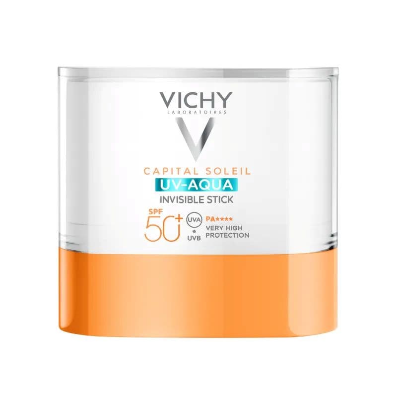 Vichy Capital Soleil Uv Aqua Stick Invisibile SPF50 - Stick solare per viso, labbra e zone sensibili - 9 g