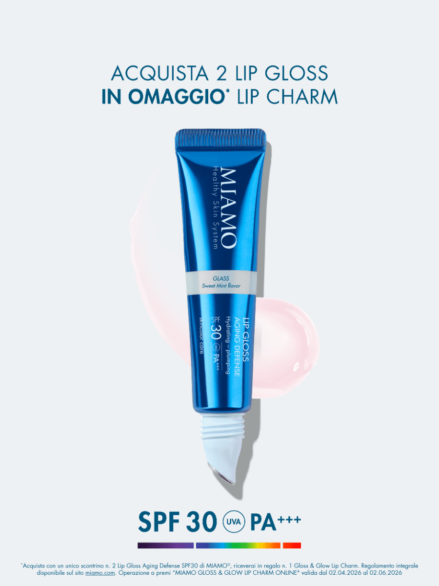Miamo Lip Gloss Aging Defense SPF30 - Nuance Glass - Gloss trasparente idratante e volumizzante labbra - 15 ml