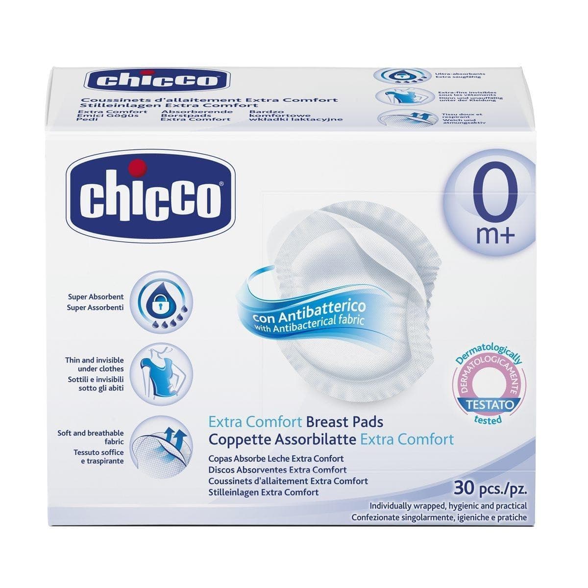 Chicco Coppette Assorbilatte Extra Comfort Antibatteriche 30 Pezzi