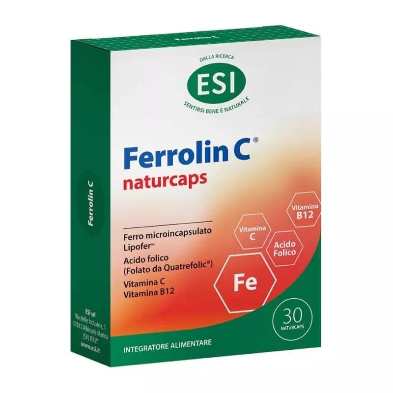 Ferrolin C Integratore Ferro Vitamina C Acido Folico B12 per Stanchezza - 30 Capsule