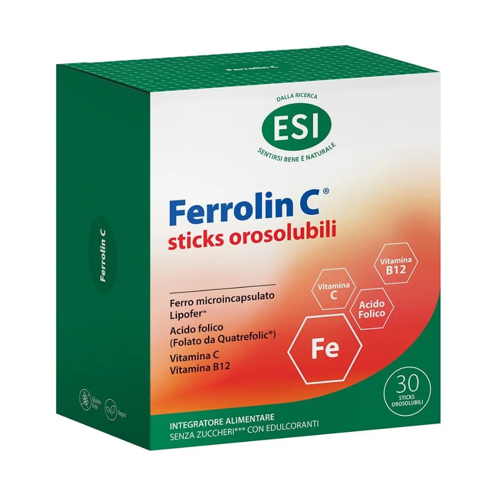 Esi Ferrolin C Integratore Ferro Vitamina C Acido Folico 30 Stick Orosolubili