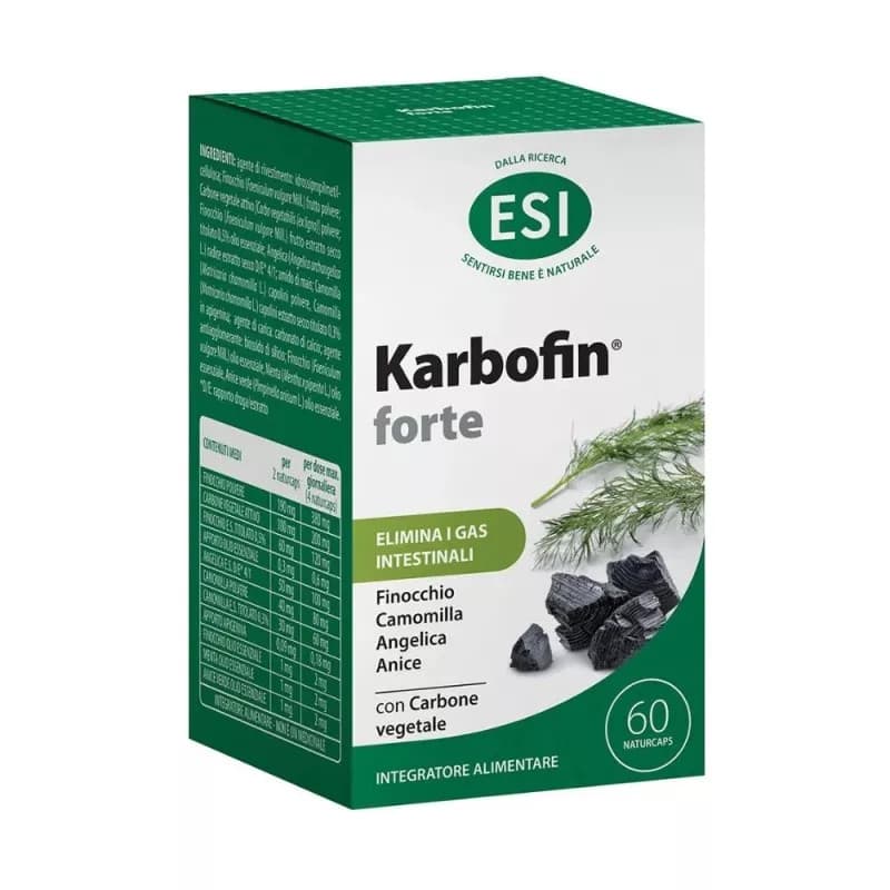 ESI Karbofin Forte Integratore per Gonfiore e Gas Intestinali 60 Naturcaps