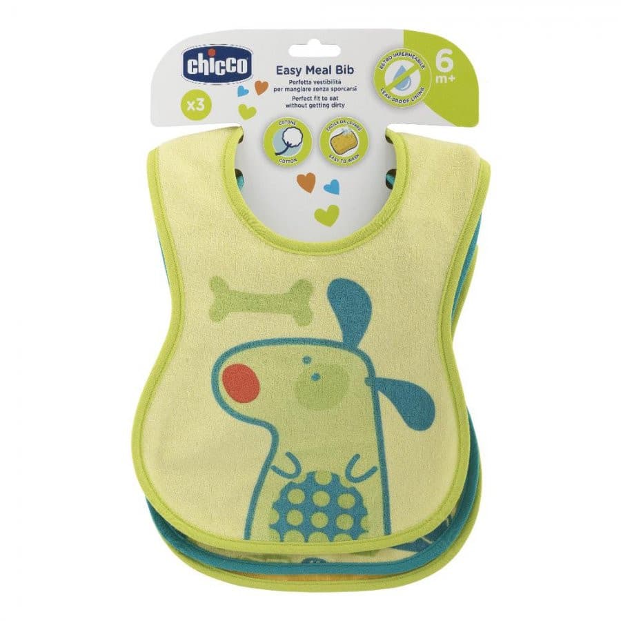 Chicco Bavaglino Pappa 6M+ Neutro Cotone Impermeabile 3 Pezzi