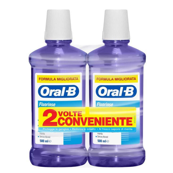 Oral-B Fluorinse Collutorio Menta Anti Carie Senza Alcool 2x500ml