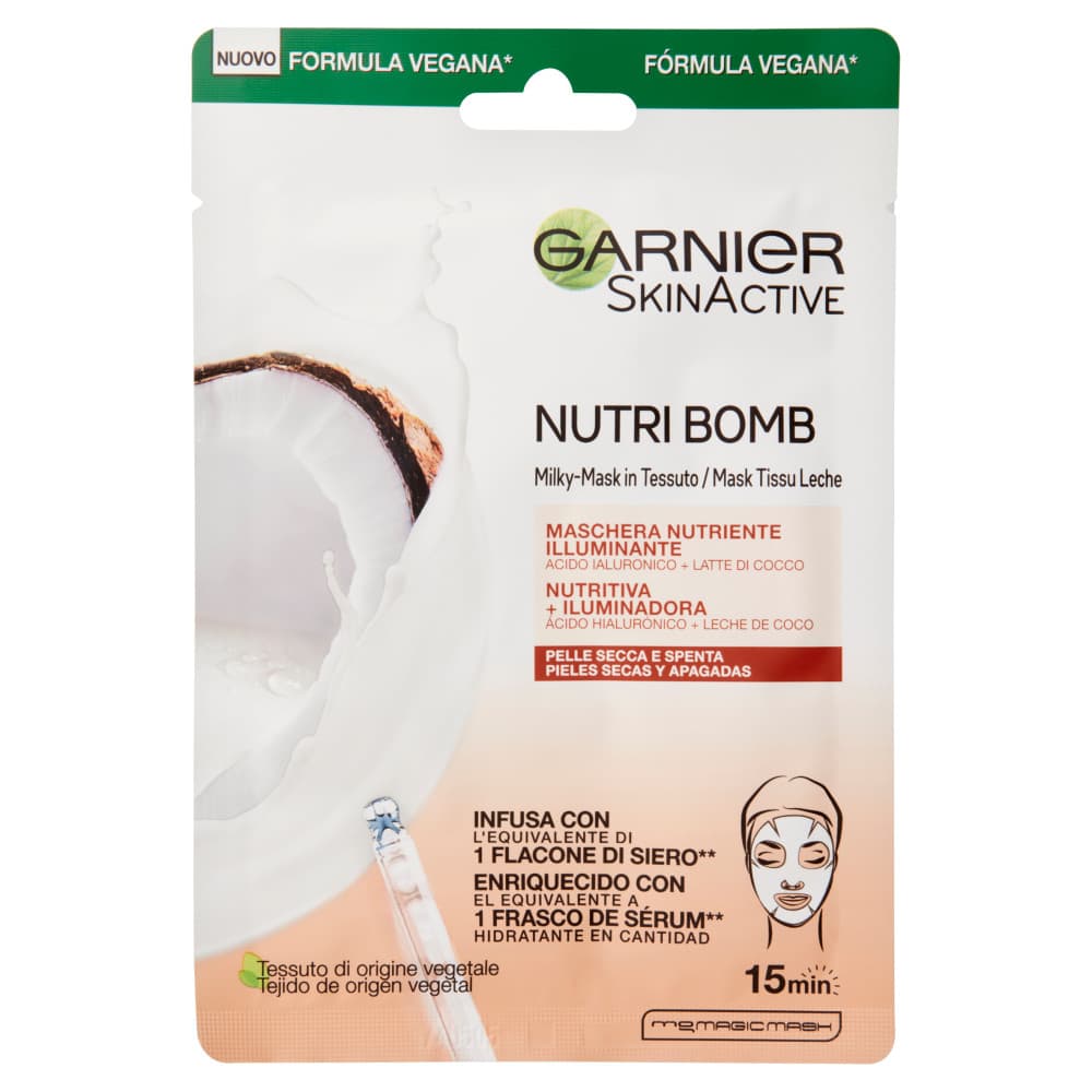 Garnier NutriBomb Maschera in Tessuto Nutriente Illuminante Latte di Cocco 28g