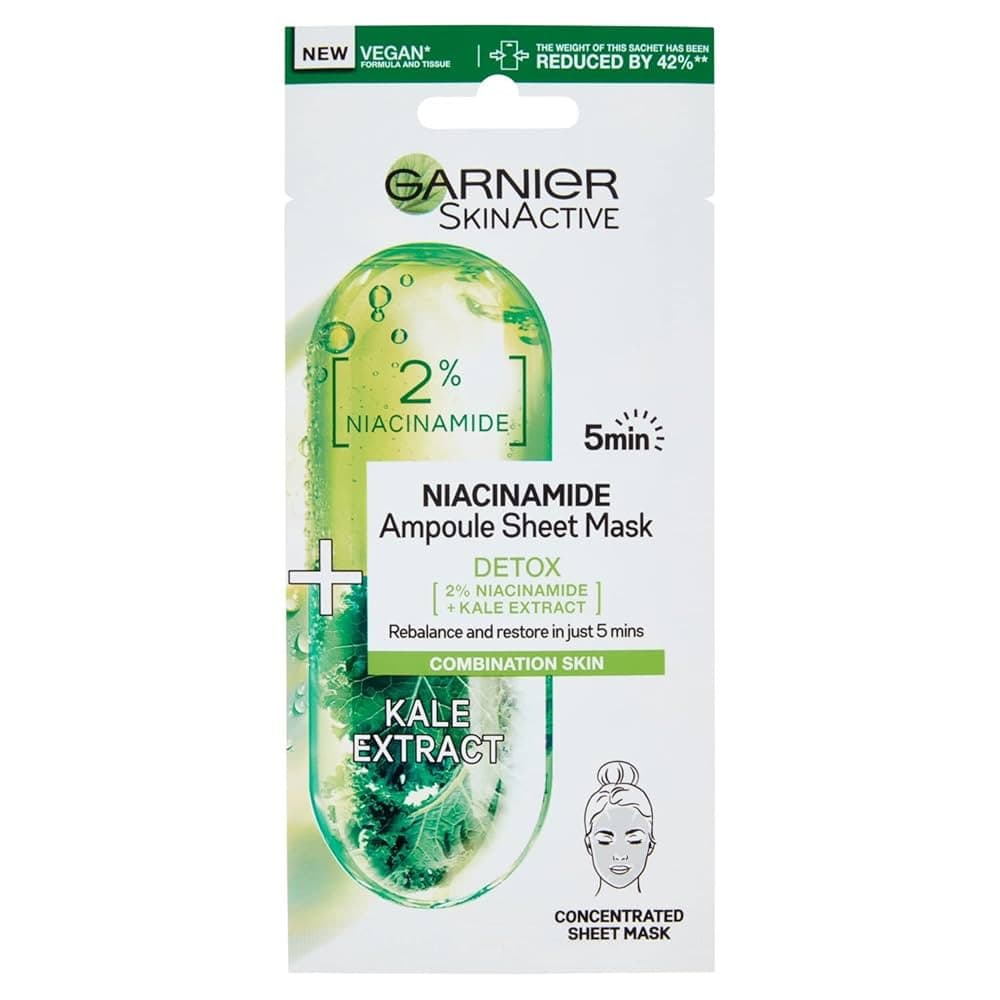 Garnier Maschera Viso in Tessuto Ampolla Detox Purificante per Pelli Miste e Grasse