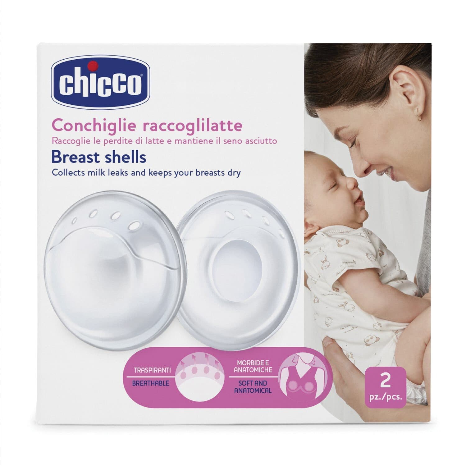 Chicco Conchiglie Raccoglilatte in Silicone Morbido 2 Pezzi