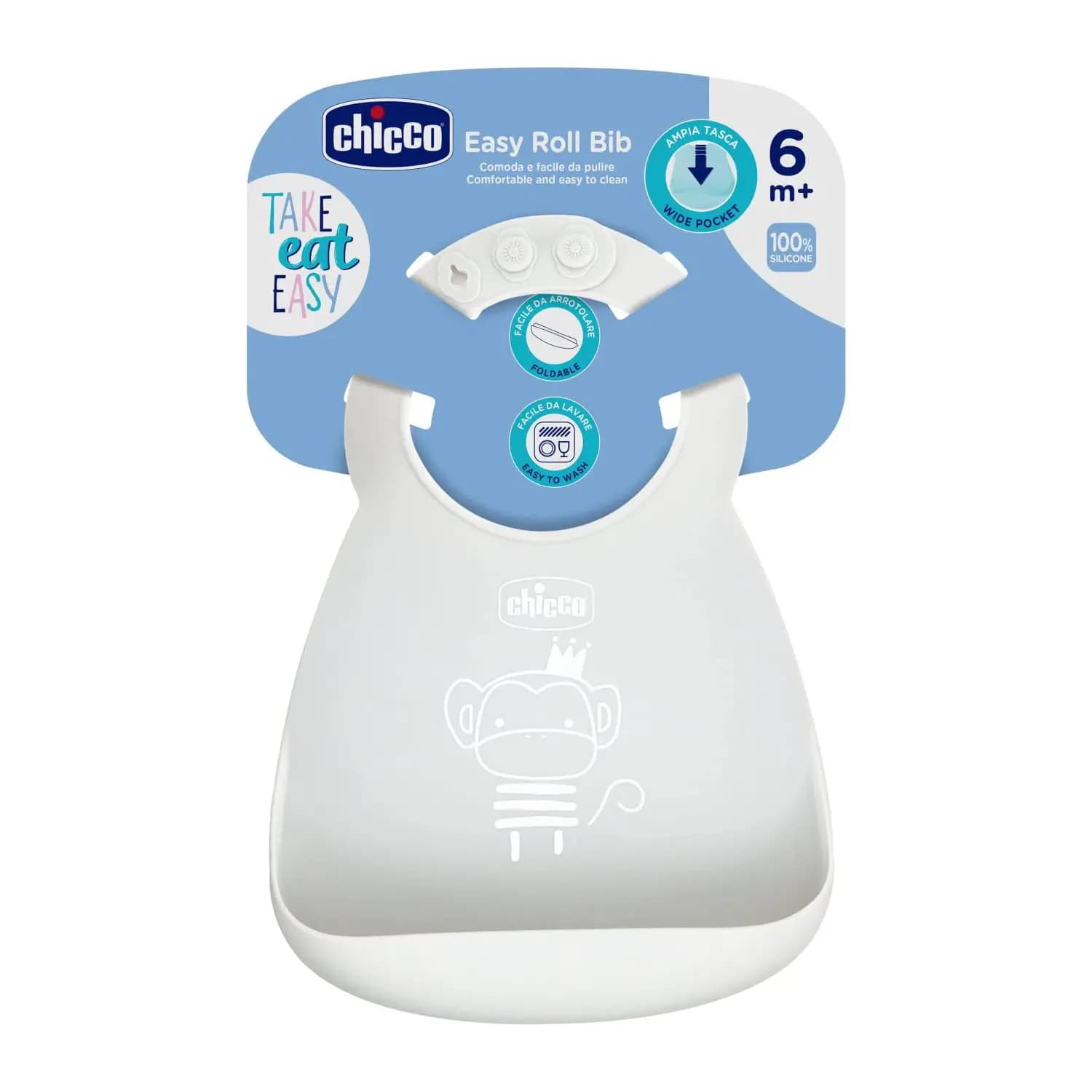 Chicco Bavaglino Silicone con Tasca Grigio
