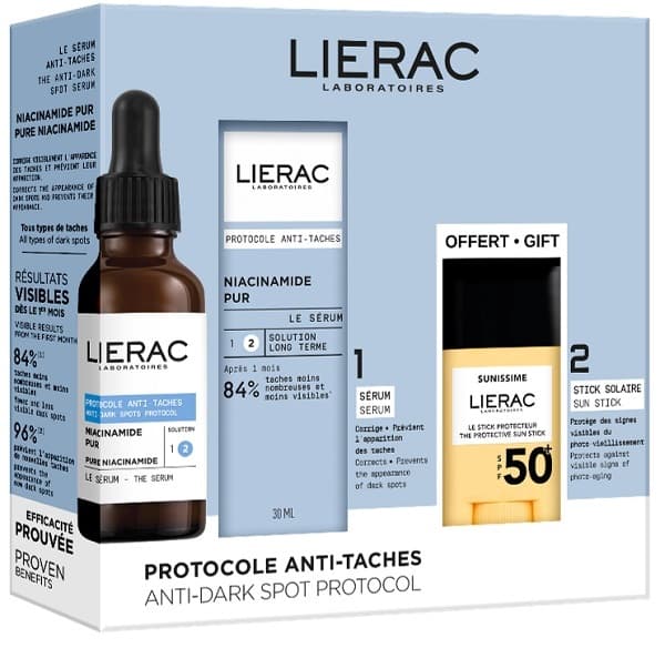 Lierac Protocollo viso anti-macchie - Siero anti-macchie scure 30 ml + Stick Protettore SPF50+ 10 g
