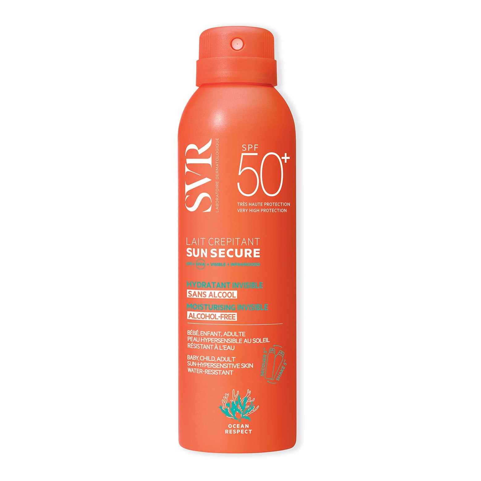 SVR Sun Secure Latte Spray Senza Alcool SPF 50+ - Protezione solare viso e corpo adatta per adulti e bambini - 200 ml