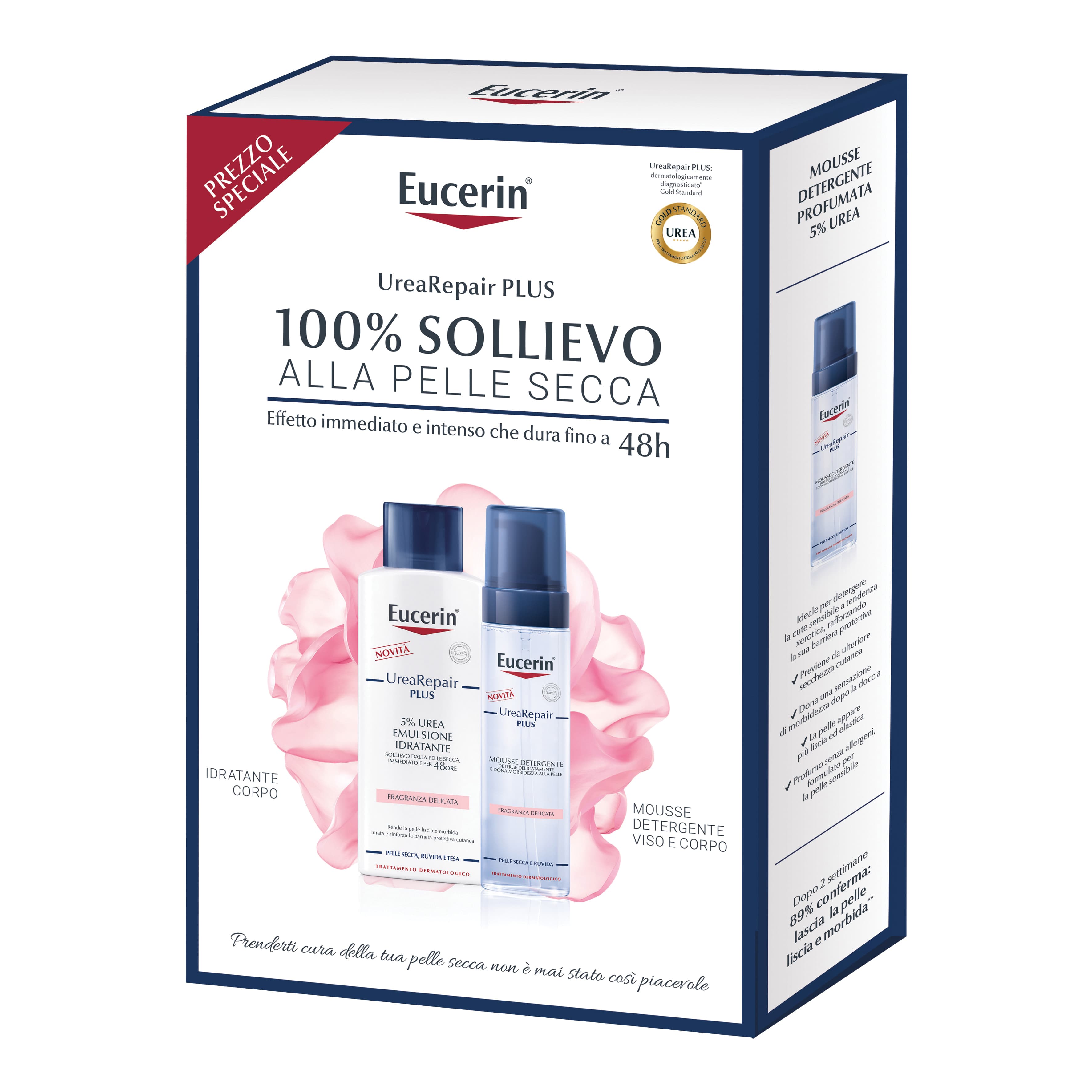 Eucerin UreaRepair Plus Mousse Detergente e Emulsione Idratante - 100% Sollievo Alla Pelle Secca