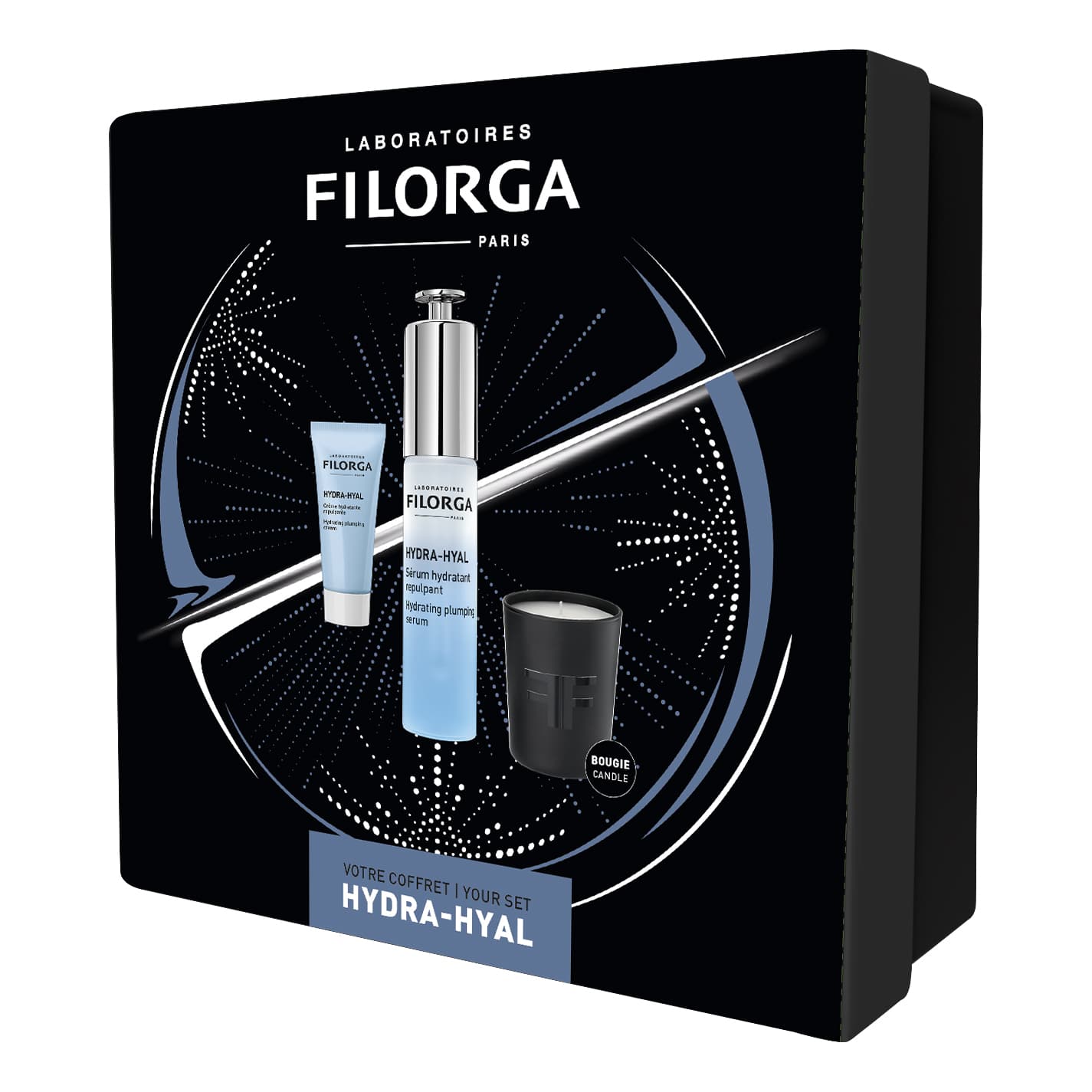 Filorga Cofanetto di Natale 2023 Hydra Hyal - Siero idratante rimpolpante + Crema viso + Candela per ambienti