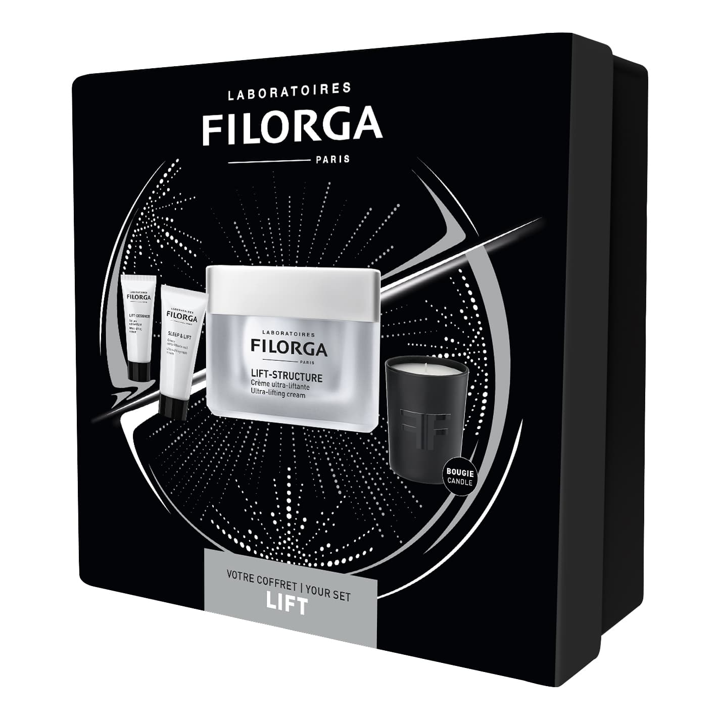 Filorga Cofanetto di Natale 2023 Lifting - Lift Structure crema giorno + Lift Designer siero tensore + Sleep&Lift notte + Candela profumata