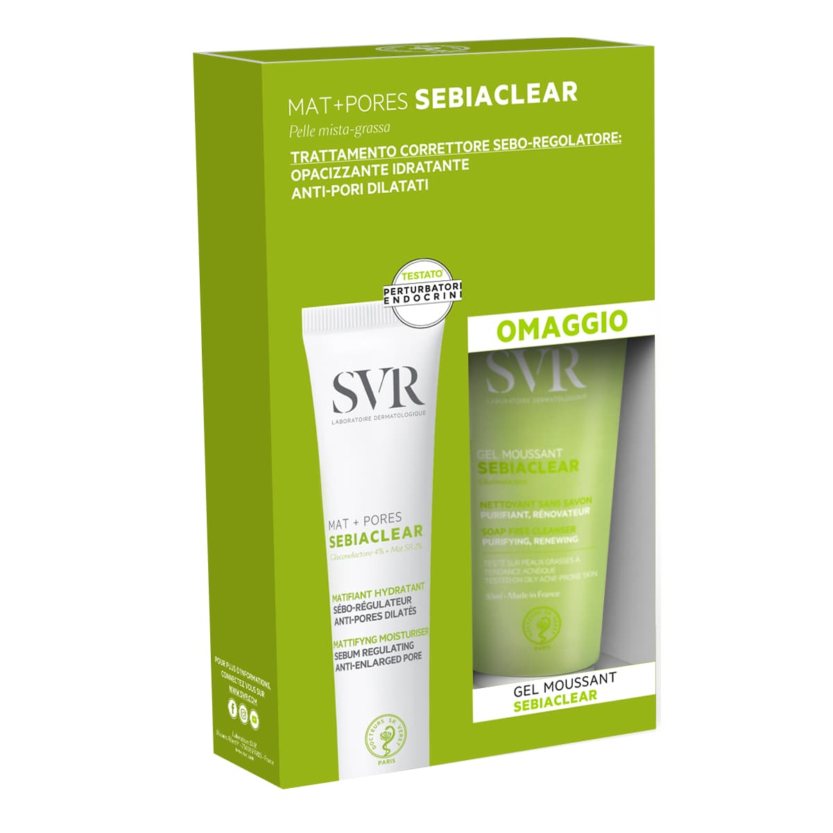Svr Sebiaclear Cofanetto Correttore Seboregolatore - Mat + pores trattamento seboregolatore 40 ml + Gel moussant detergente purificante 55 ml