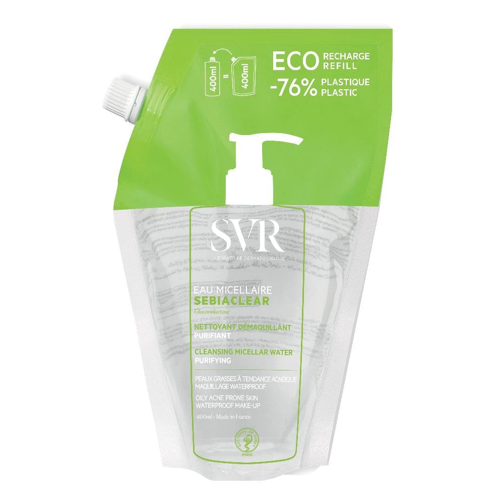 SVR Sebiaclear Eau Micellaire Refill - Ricarica acqua micellare purificante e opacizzante - 400 ml
