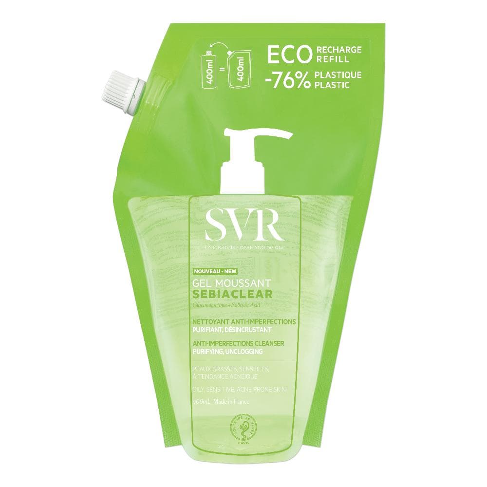 Svr Sebiaclear Refill Gel Moussant Viso e Corpo - Ricarica detergente antimperfezioni per pelle grassa a tendenza acneica - 400 ml