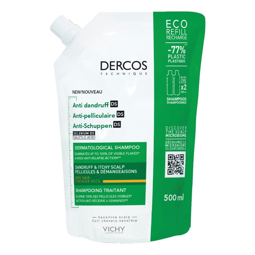 Vichy Dercos Eco Ricarica Shampoo Antiforfora - Shampoo trattante per capelli secchi - Ricarica da 500 ml