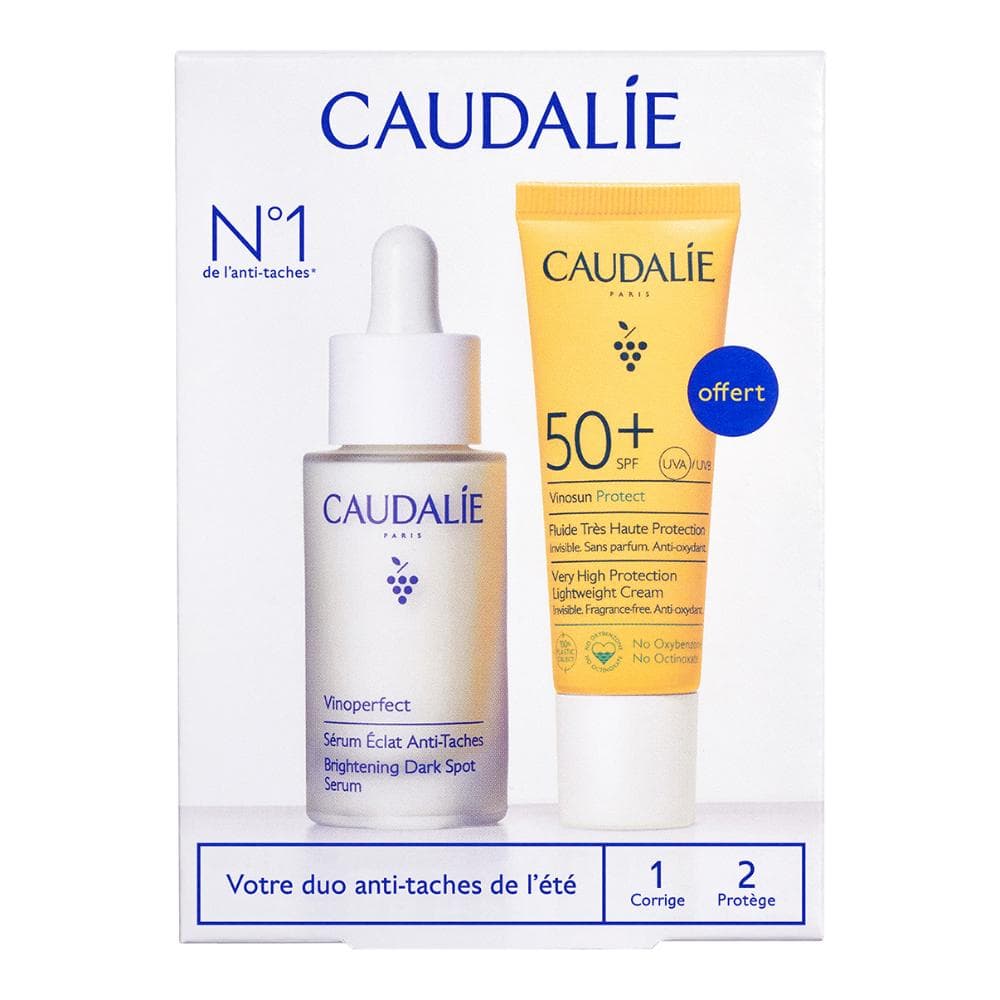 Caudalie Cofanetto Vinoperfect Siero + Vinosun Fluido Solare Viso SPF50+ - Siero antimacchie 30 ml + Fluido solare viso 20 ml - Edizione 2025