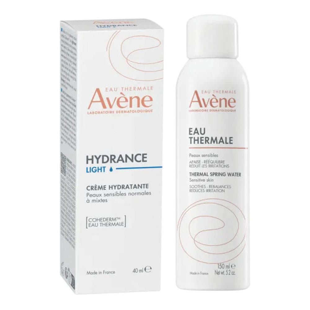 Avène Hydrance Crema Leggera Idratante Viso e Acqua Termale Spray Lenitiva per Pelle Sensibile Secca o Disidratata