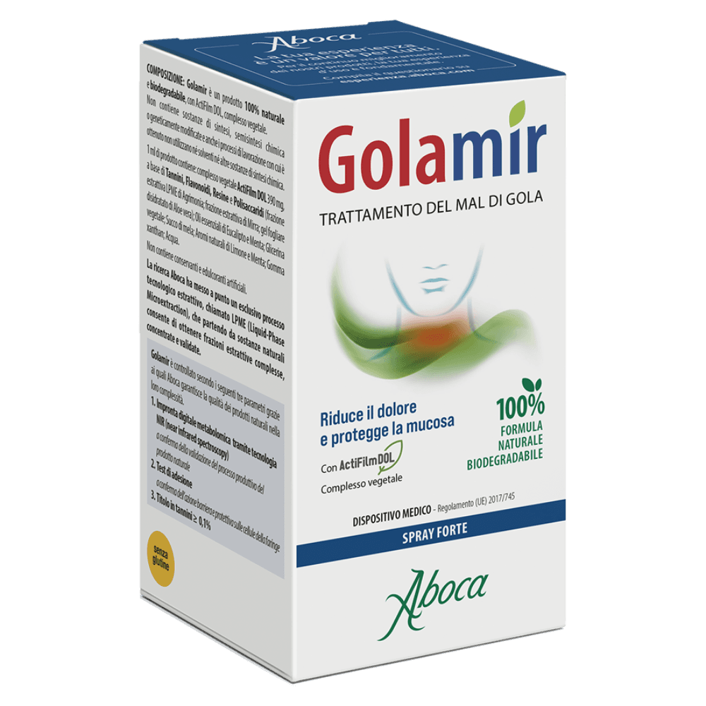 Aboca Golamir 2Act Spray Forte Dispositivo Medico Mal di Gola e Cavo Orale Vie Respiratorie 30 ml