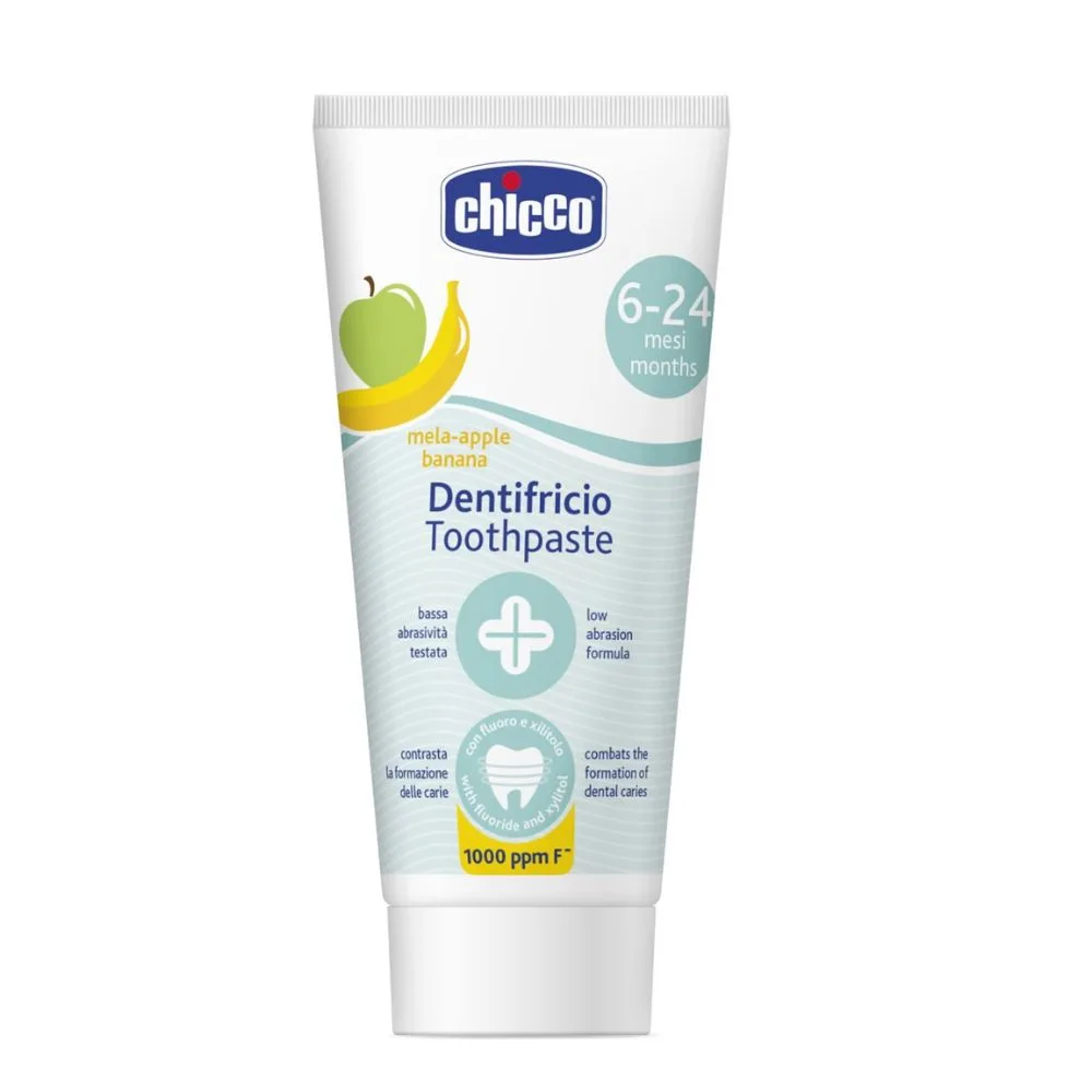 Chicco Dentifricio Mela Banana con Fluoro 6-24 mesi, 50ml