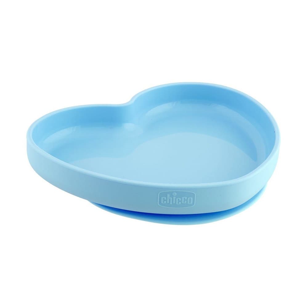 Chicco Piatto Cuore in Silicone con Ventosa Colore Azzurro, 1 Pezzo